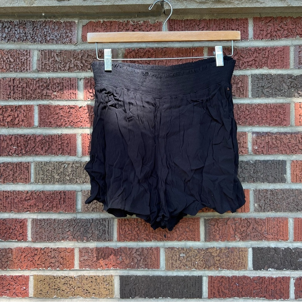 Victoria’s Secret PINK Black High Waisted Smocked Crepe Lounge Shorts